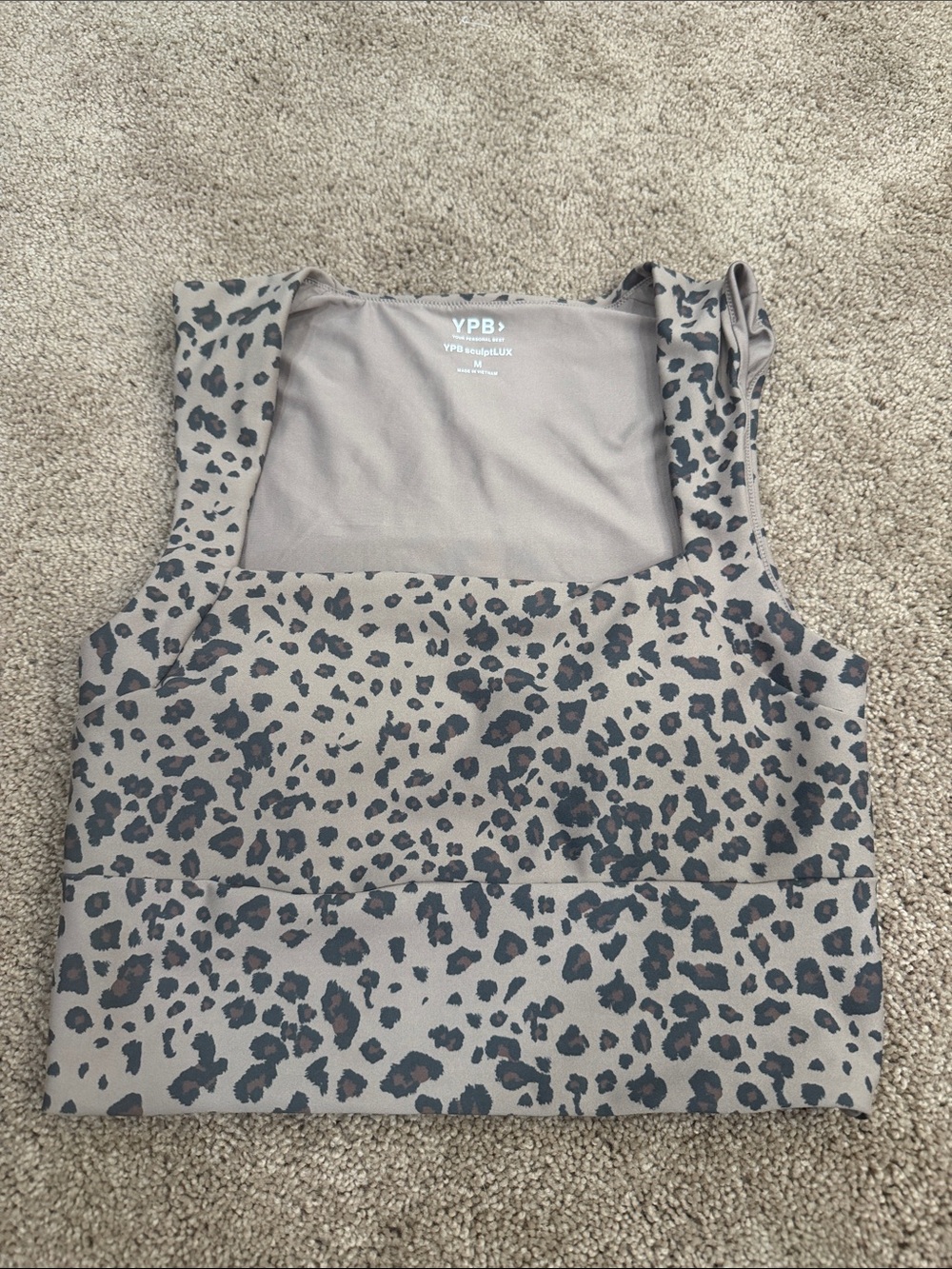 YPB Leopard Square-Neck Sports Bra in Taupe